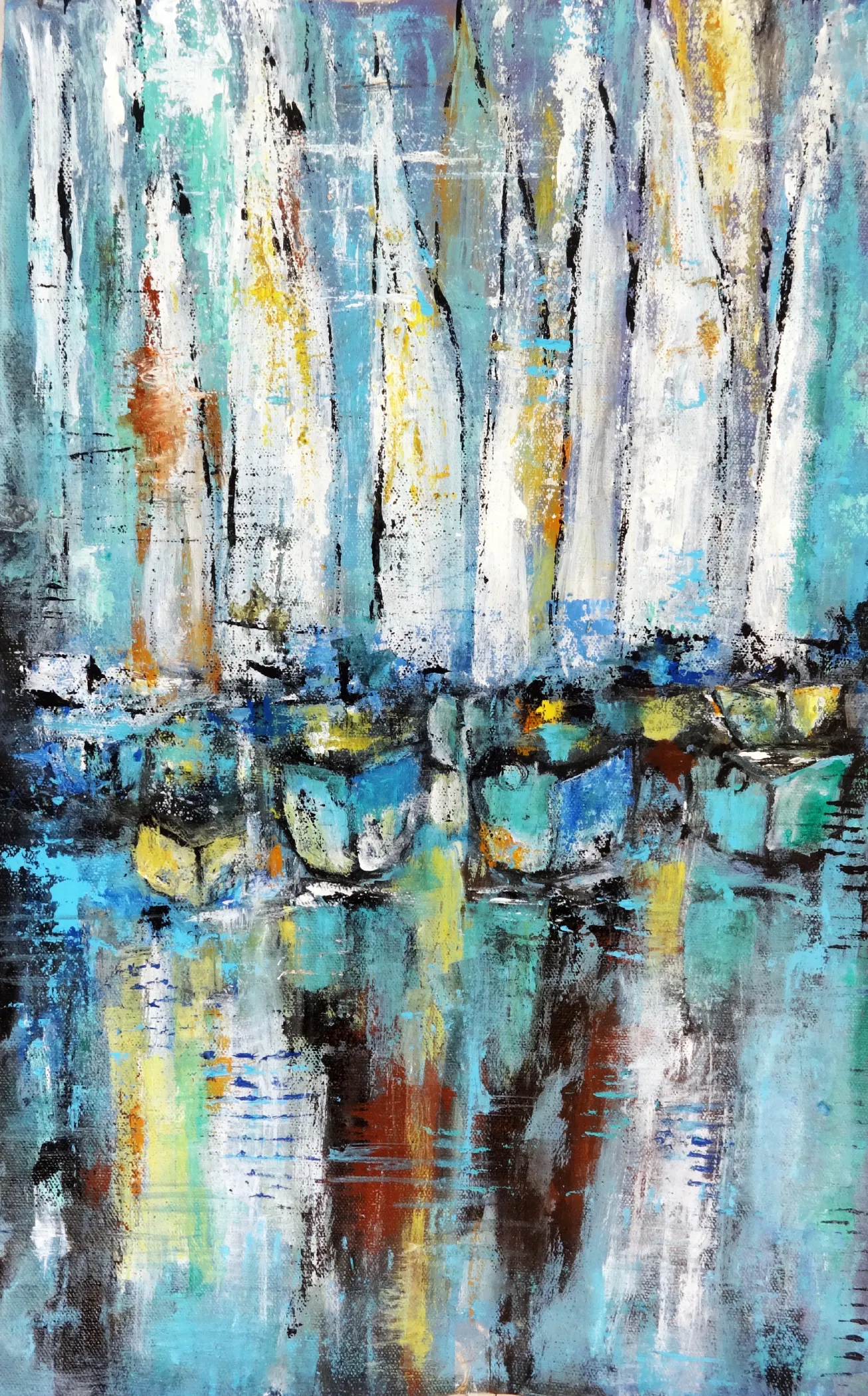 Reflections of the Harbor Abstract Acrylic Painting